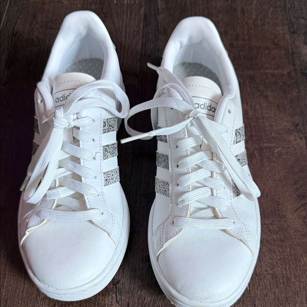 Adidas Women's White and Silver Sneakers
